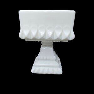 Westmoreland Vintage 1950s Square Milk Glass Pedestal White Catchall Candy Dish